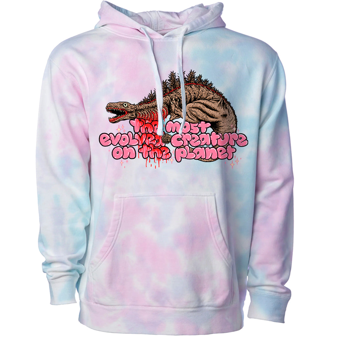 SHIN GODZILLA: THE MOST EVOLVED CREATURE - PULLOVER HOODIE (BABY BLUE & PINK TIE DYE)