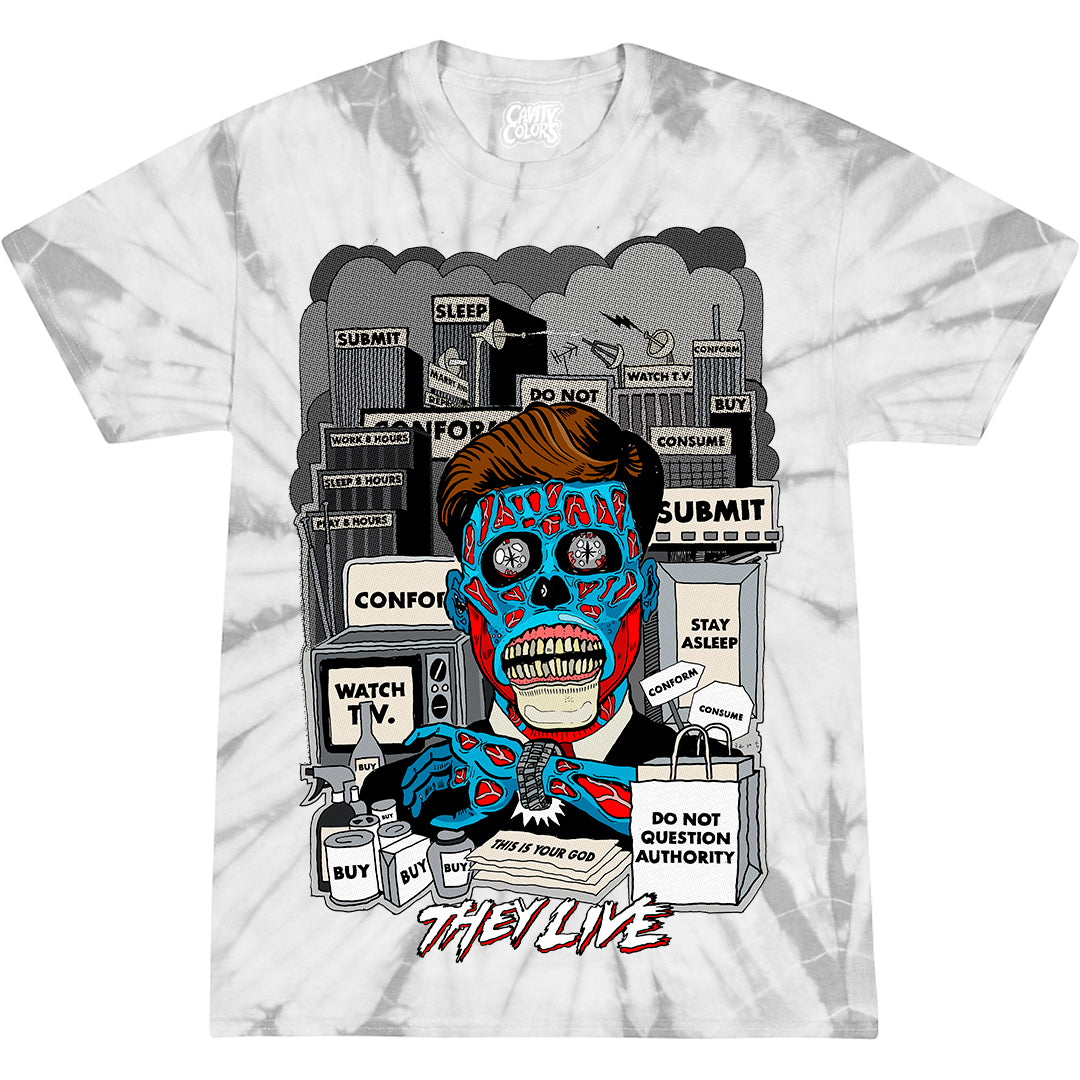 THEY LIVE: OPEN YOUR EYES - T-SHIRT (SUBLIMINAL GRAY TIE DYE)